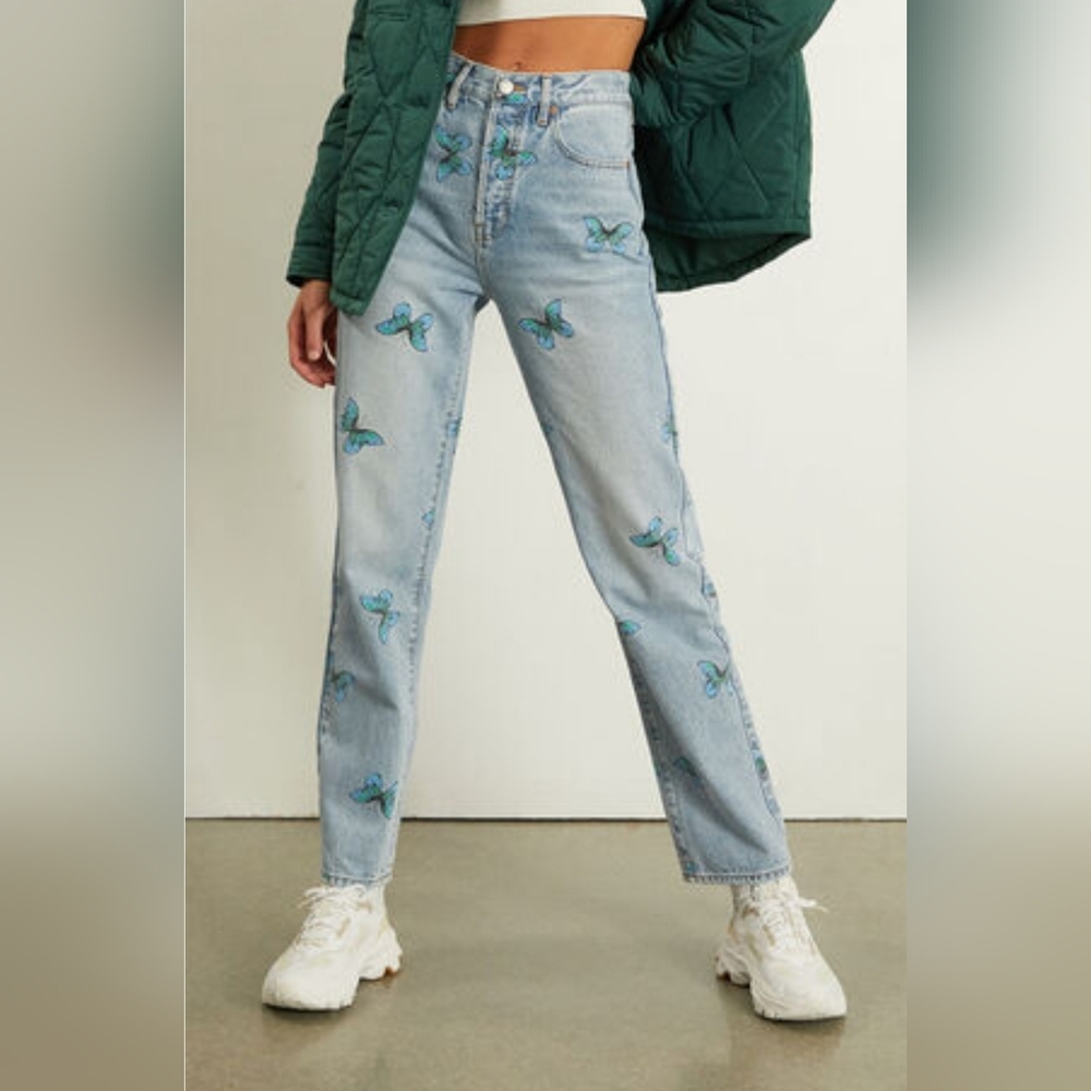 PACSUN Eco Butterfly Dad Jean Denim Blue Y2k 053
